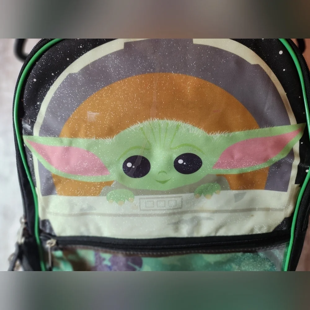 Star Wars Green and Black Kids Backpack with Baby Yoda Grogu